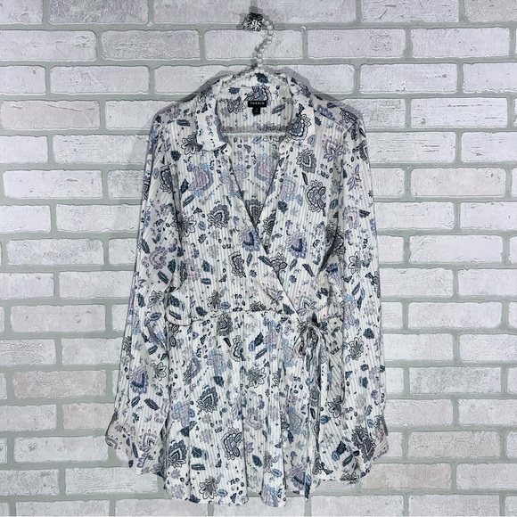 Torrid Stripe Satin Surplice Long Sleeve Fortune Paisley Dew Print Blouse Size 3 - Picture 6 of 11